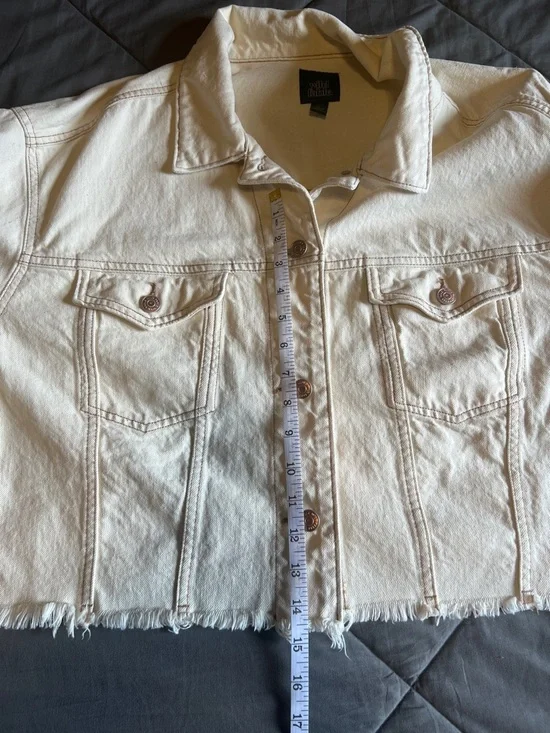 wild fable Cream Cropped Denim Jacket - Picture 3 of 3